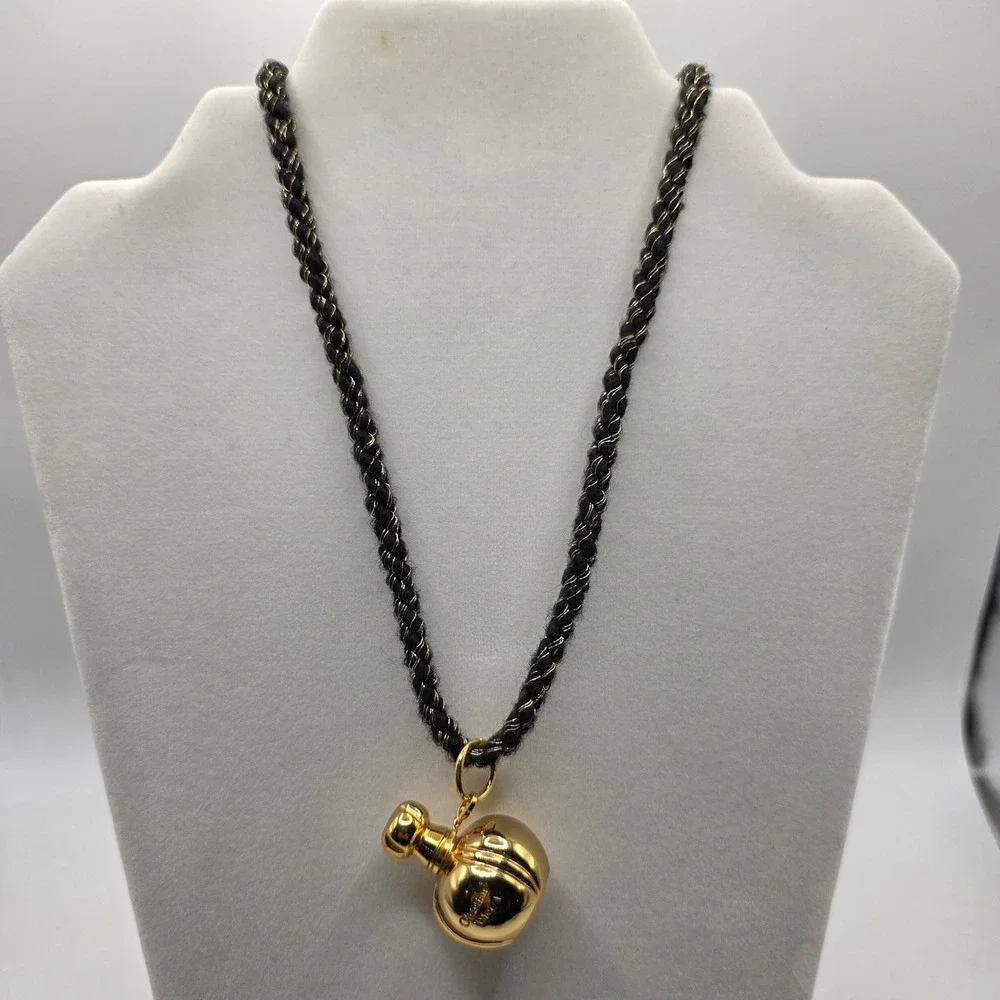 Christian Dior Poison Perfume Bottle Pendant Necklace Vintage Gold plated Black